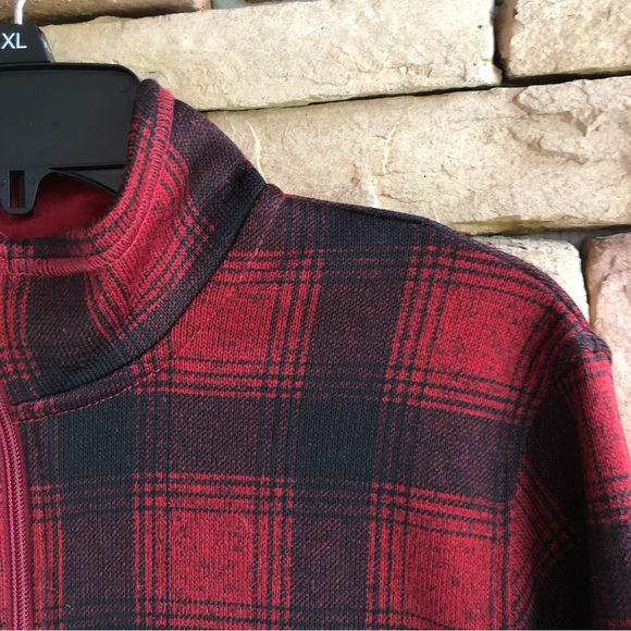 Eddie Bauer red black buffalo check plaid full zip jacket Large EUC - Picture 10 of 11